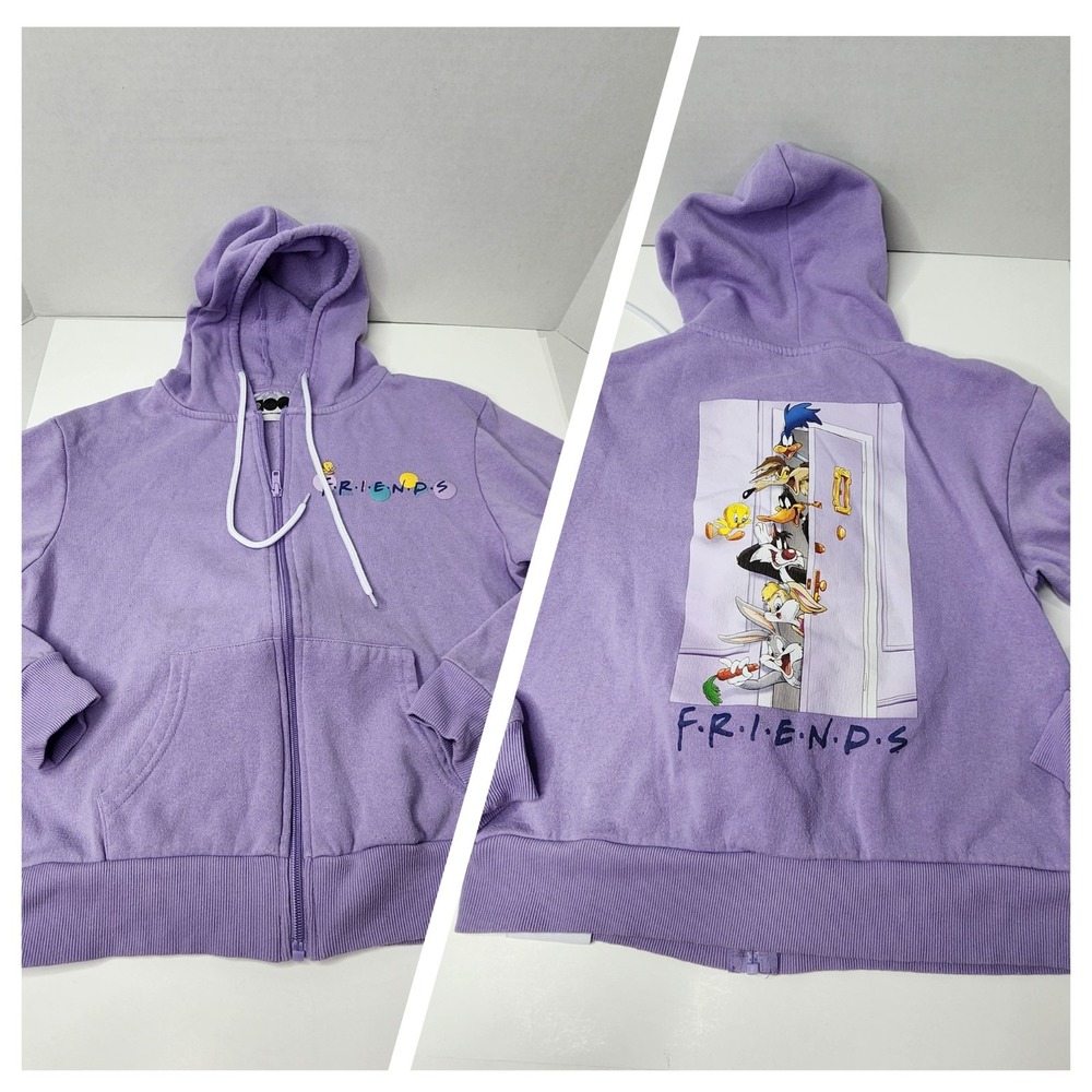Warner Brothers 100 Friends Sweatshirt With Hood Juniors Size XS Purple Full Zip